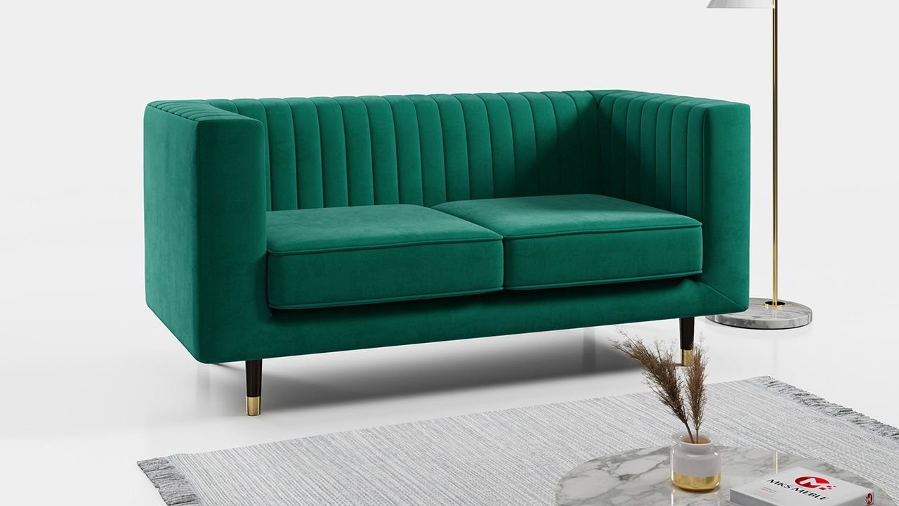 MKS MÖBEL Sofa ELMO 2, Ein freistehendes Zweisitzer-Sofa, Modern Stil, hohen Metallbeinen Dunkelgrün Kronos