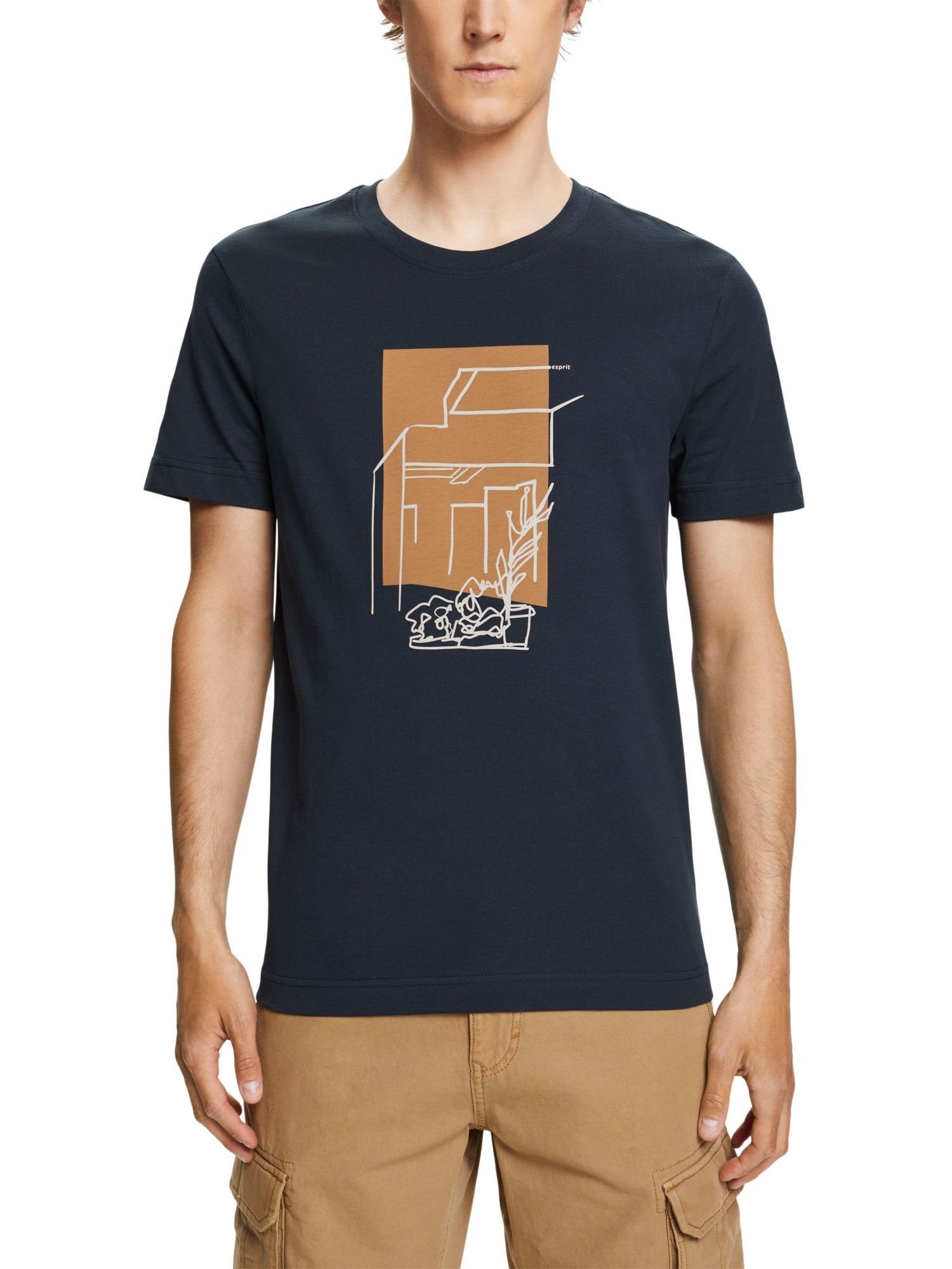 PETROL Frontprint, edc T-Shirt by BLUE mit Esprit 100% (1-tlg) T-Shirt Baumwolle