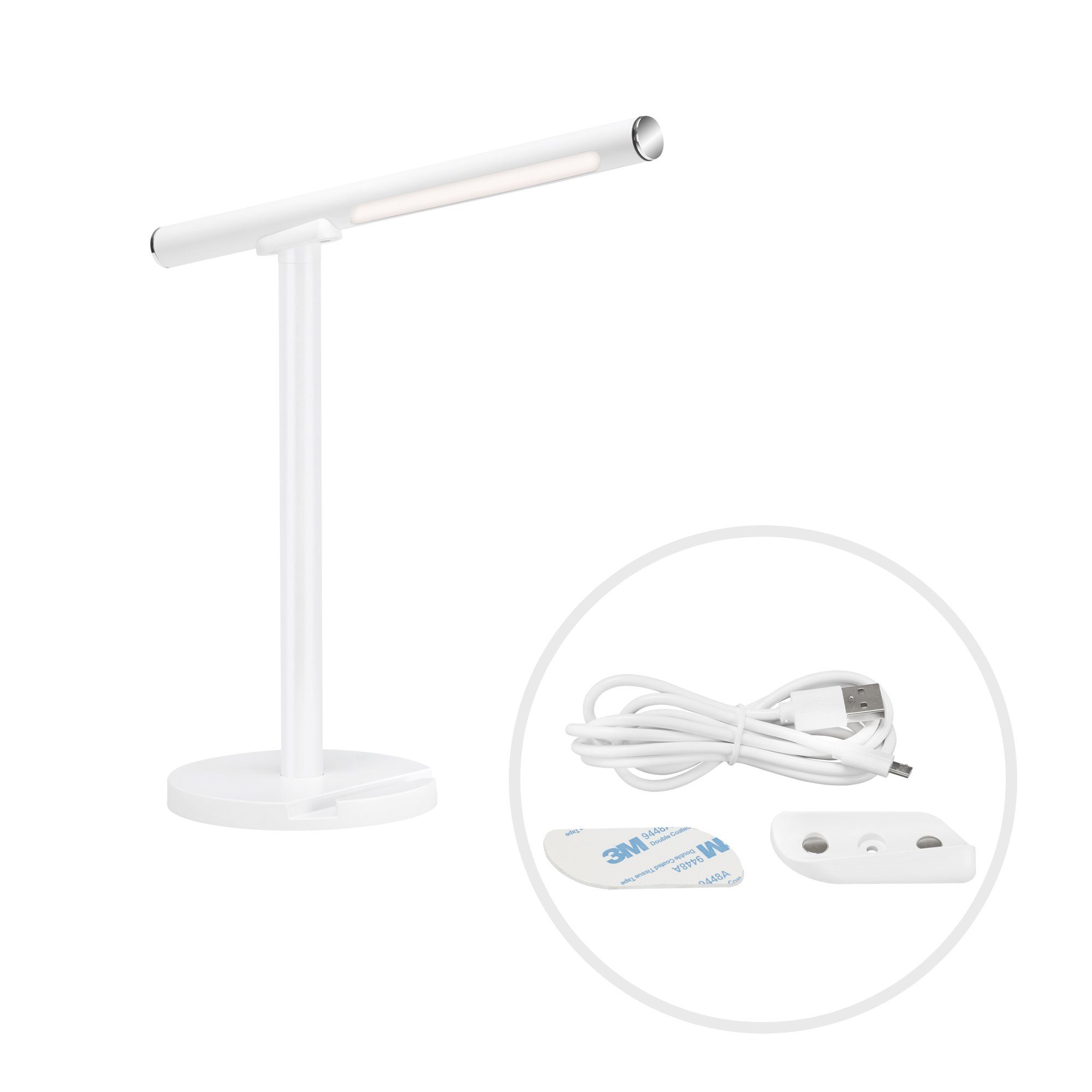 Briloner Leuchten LED Tischleuchte 7384-016, LED fest verbaut, Kaltweiß,  Neutralweiß, Tageslichtweiß, Warmweiß, Akku-Leuchtzeit: 3h, Touchdimmer,  Wandhalterung, USB, weiß, 14 cm