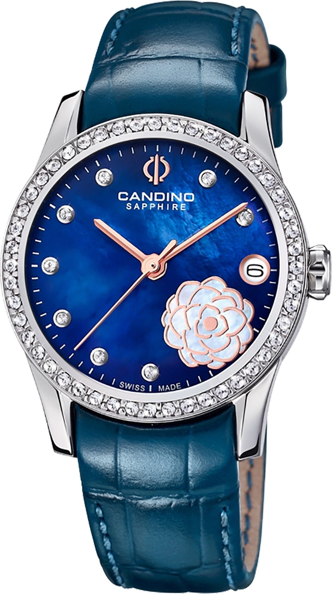 Candino Quarzuhr Candino Damen Armbanduhr Elegance, Damen Armbanduhr rund,  Lederarmband marineblau, Fashion