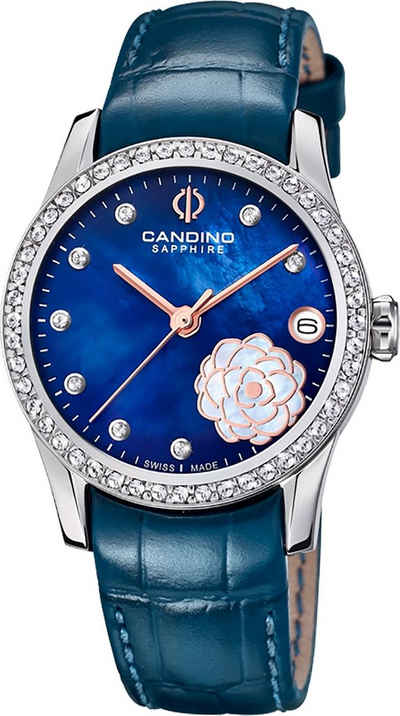 Candino Quarzuhr »Candino Damen Armbanduhr Elegance«, (Armbanduhr), Damen Armbanduhr rund, Lederarmband marineblau, Fashion