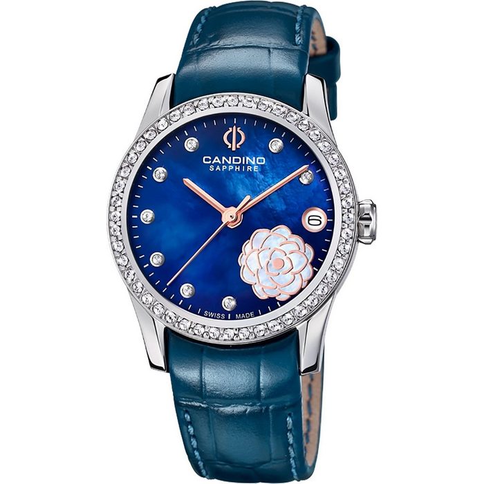 Candino Quarzuhr Candino Damen Armbanduhr Elegance (Armbanduhr) Damen Armbanduhr rund Lederarmband marineblau Fashion