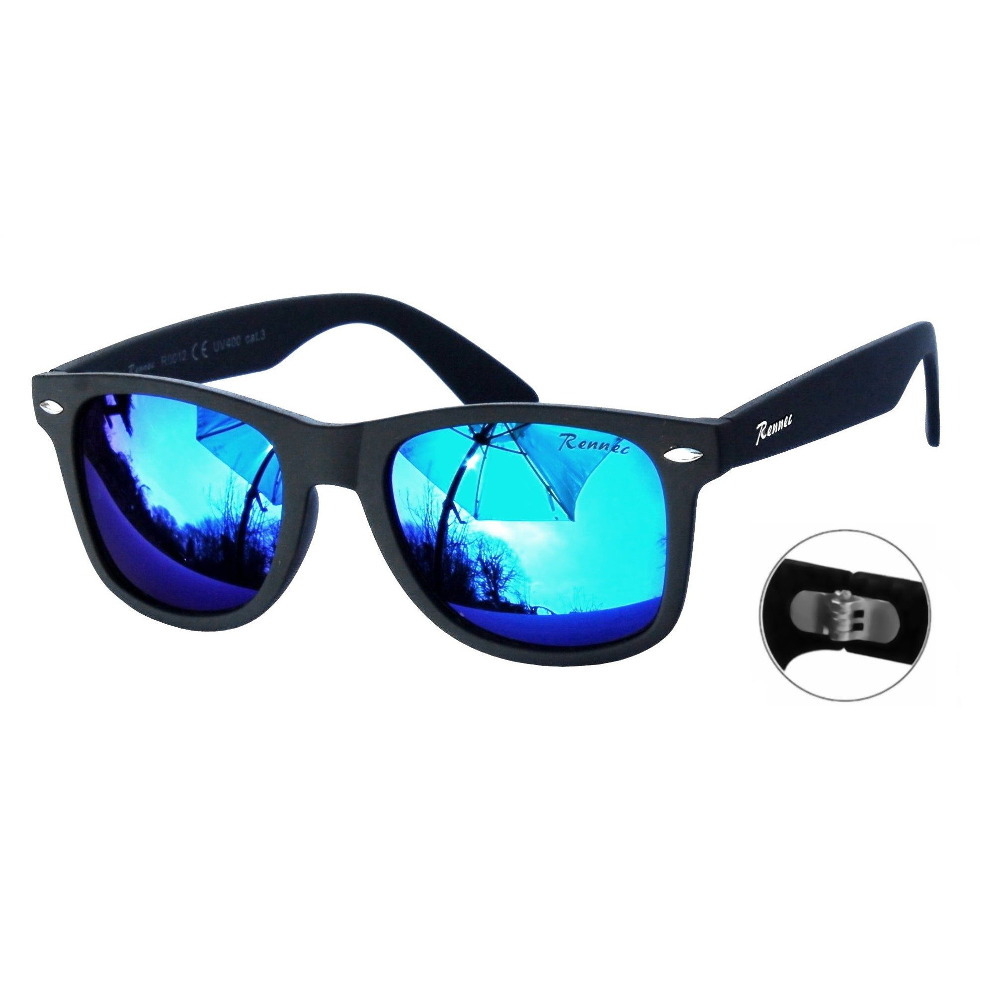 Rennec Sonnenbrille (Retro Markenbrille Schwarz Matt Rubber mit Brillenbeut günstig online kaufen