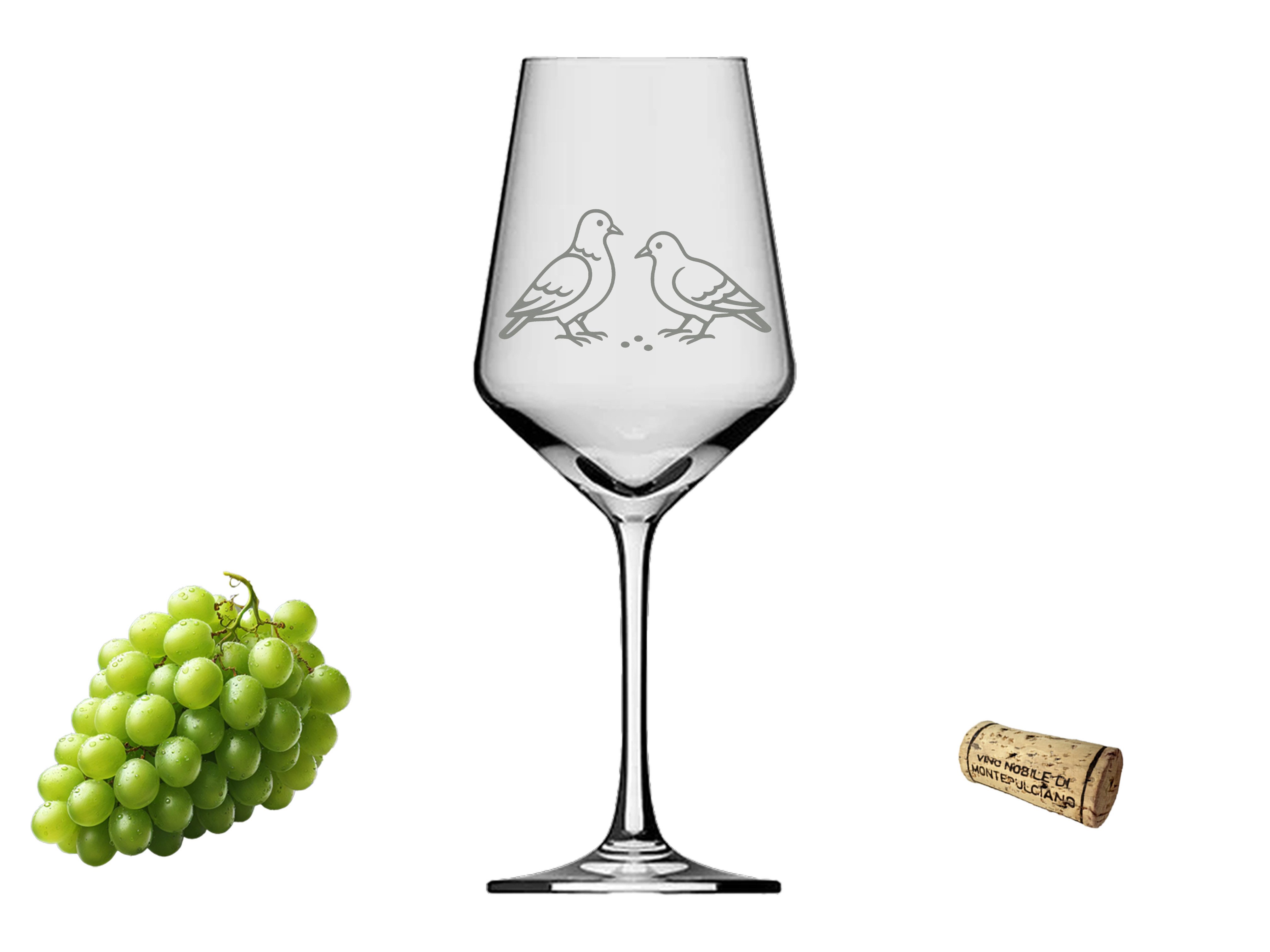 eXODA Weinglas Gravur Tauben - 350ml absolut spülmaschinenfest, 1-tlg., Glas, Atemberaubende Darstellung