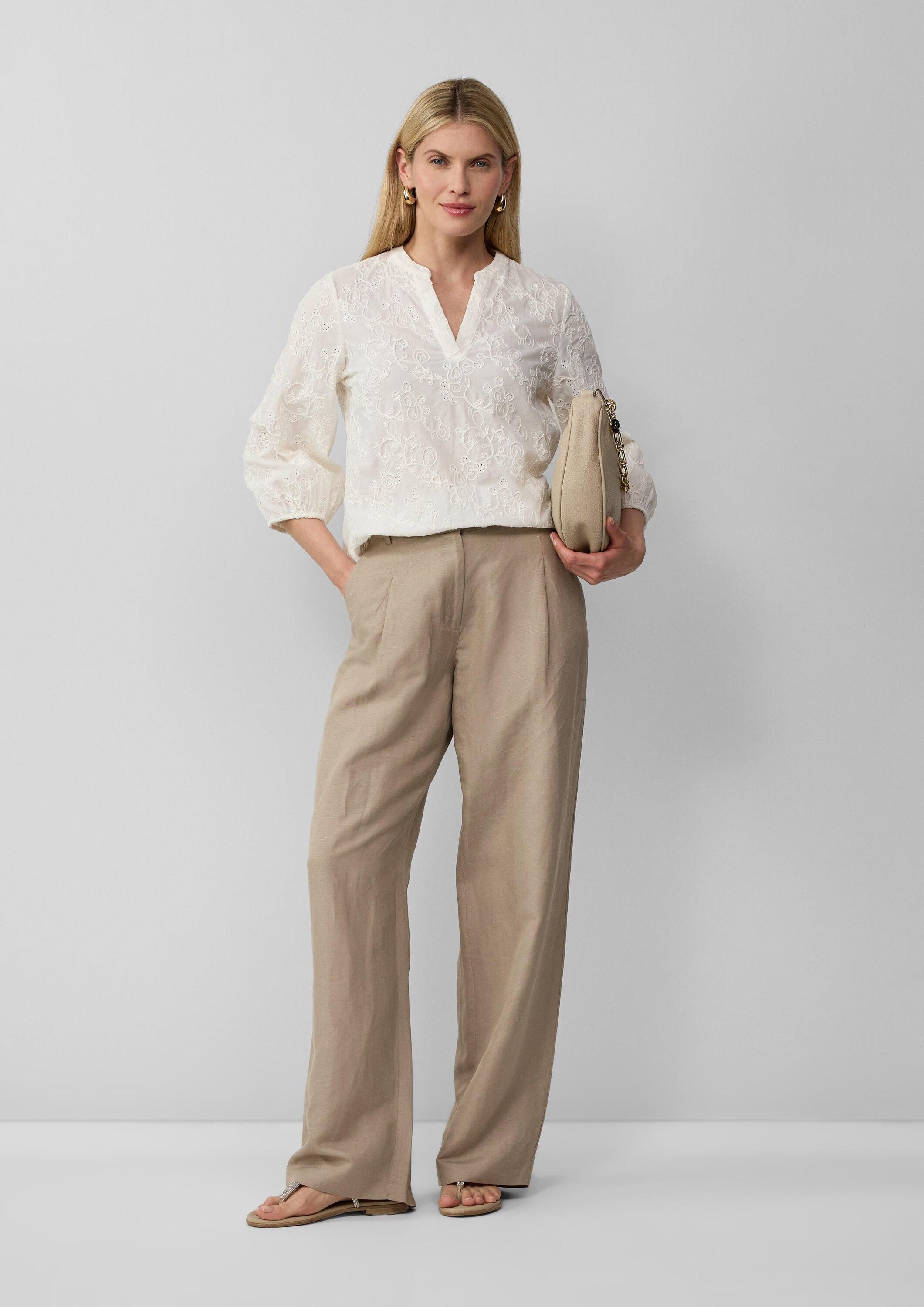 s.Oliver Kurzarmbluse Bluse Baumwollbluse mit Stickereien und 3/4-Ärmeln