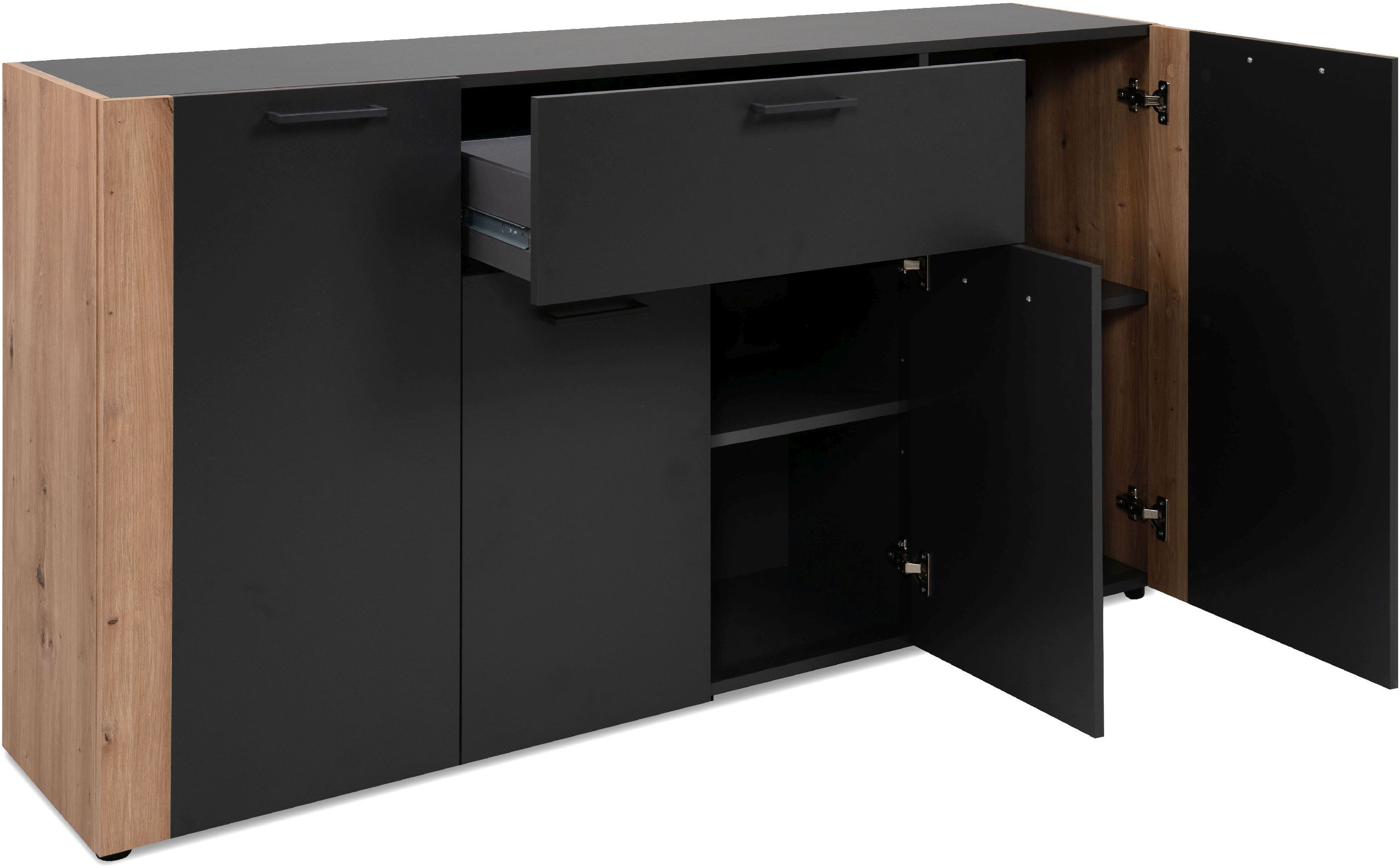 Finori Sideboard, anthrazit / Dekor Artisan Oak melaminbeschichtet HxBxT 162x85x34,5 cm