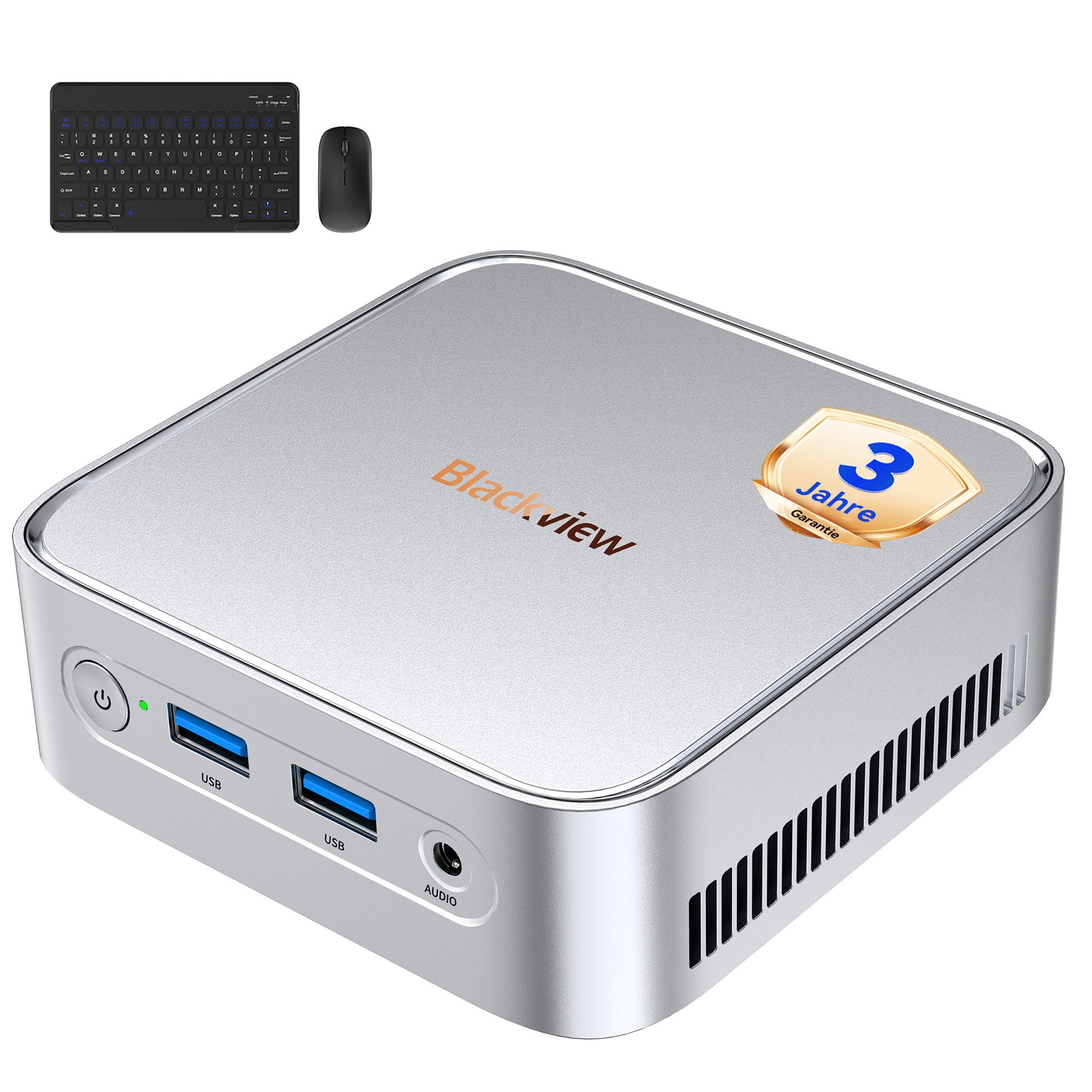 blackview 2026 MP50 mit Tastatur und Maus, AMD Ryzen 5, 16GB +512GB Win 11 Pro Mini-PC (AMD AMD Ryzen 5 3500U, AMD Ryzen 5 3500U, 16 GB RAM, 512 GB SSD, 4K UHD, DP+HDMI, WiFi 5 gaming PC, Ultra-leiser Kompakter Desktop PC)