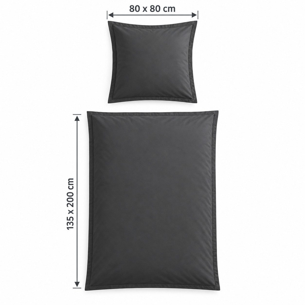 soma Bettwäsche Baumwoll-Set mit Stehsaum, 135x200 + 80x80 cm, Anthrazit, Baumwolle, 2 teilig, 100% Baumwolle, weiche Musselin-Struktur, pflegeleicht – Bild 2 von 5