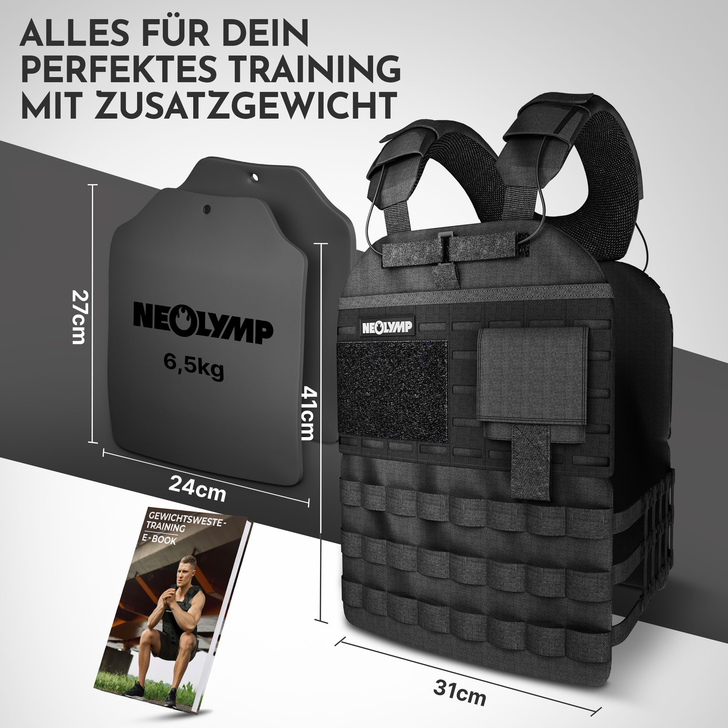 NEOLYMP Gewichtsweste Unisex Weighted Vest Plattenträger Weste mit Tasche - Kein Verrutschen, (Gewichtsweste mit 2x 1,25 kg Eisenplatten und verstellbaren Schnallen), Atmungsaktiv & Verstellbar – Calisthenics Equipment – Weight Vest Home