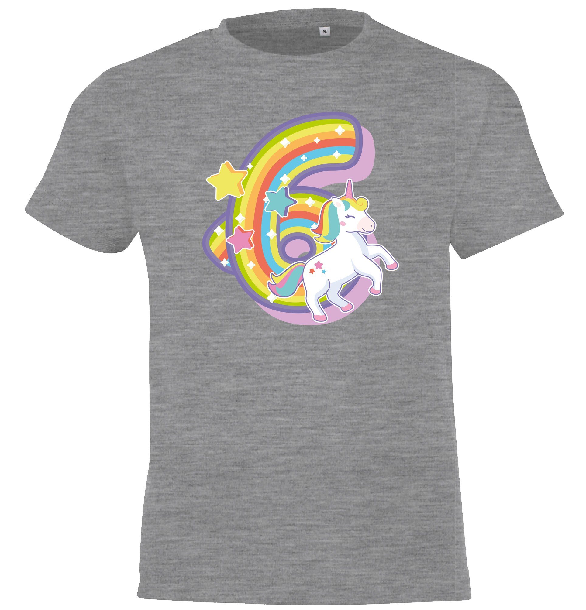 Youth Designz T-Shirt 6 Jahre Alt Geburtstag T-Shirt für Mädchen mit süßem Zahl Frontprint Grau