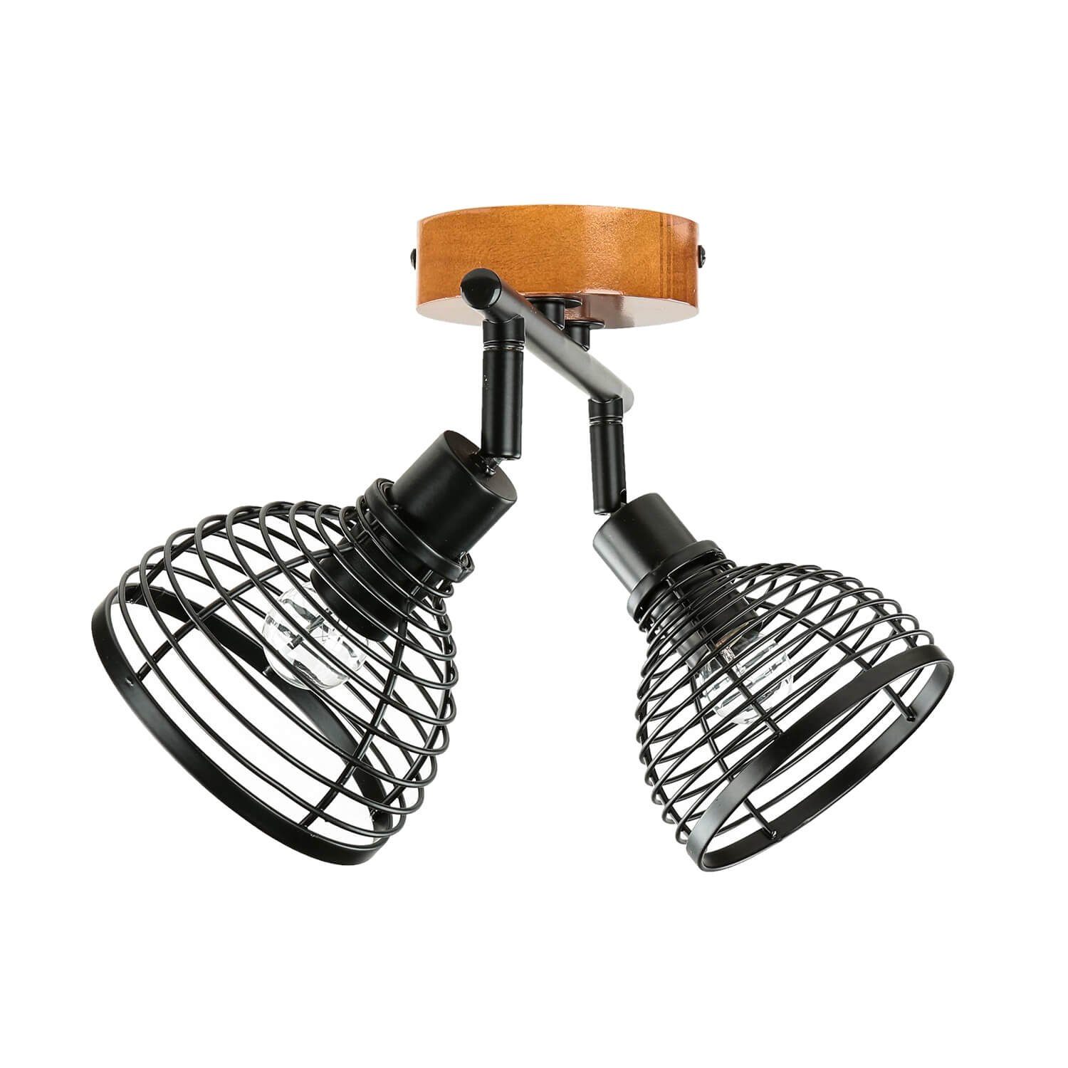 Deckenstrahler BAGDON, Licht-Erlebnisse Leuchtmittel, Metall Leuchte Retro 2x Spot E14 Design ohne Deckenlampe Holz