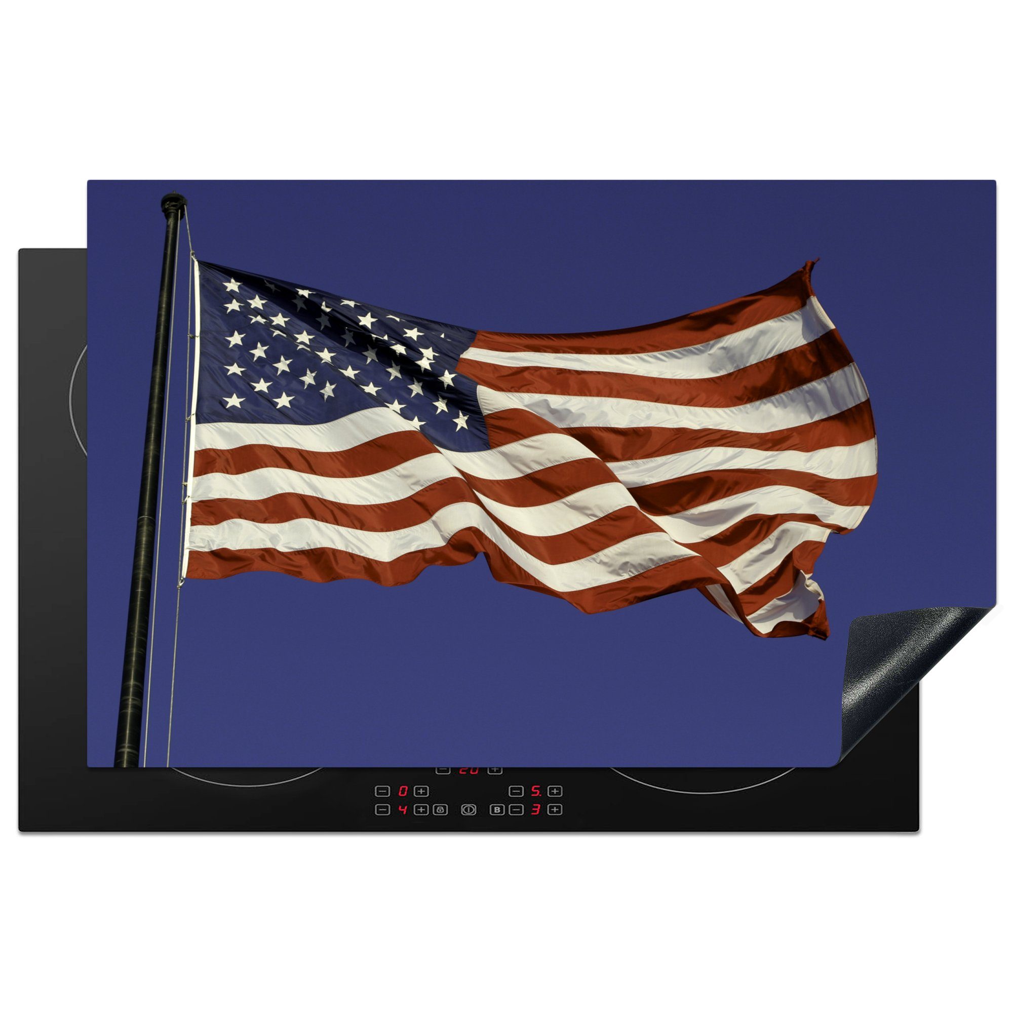 MuchoWow Herdblende-/Abdeckplatte Hissende Flagge der Vereinigten Staaten, Vinyl, (1 tlg), 81x52 cm, Induktionskochfeld Schutz für die küche, Ceranfeldabdeckung