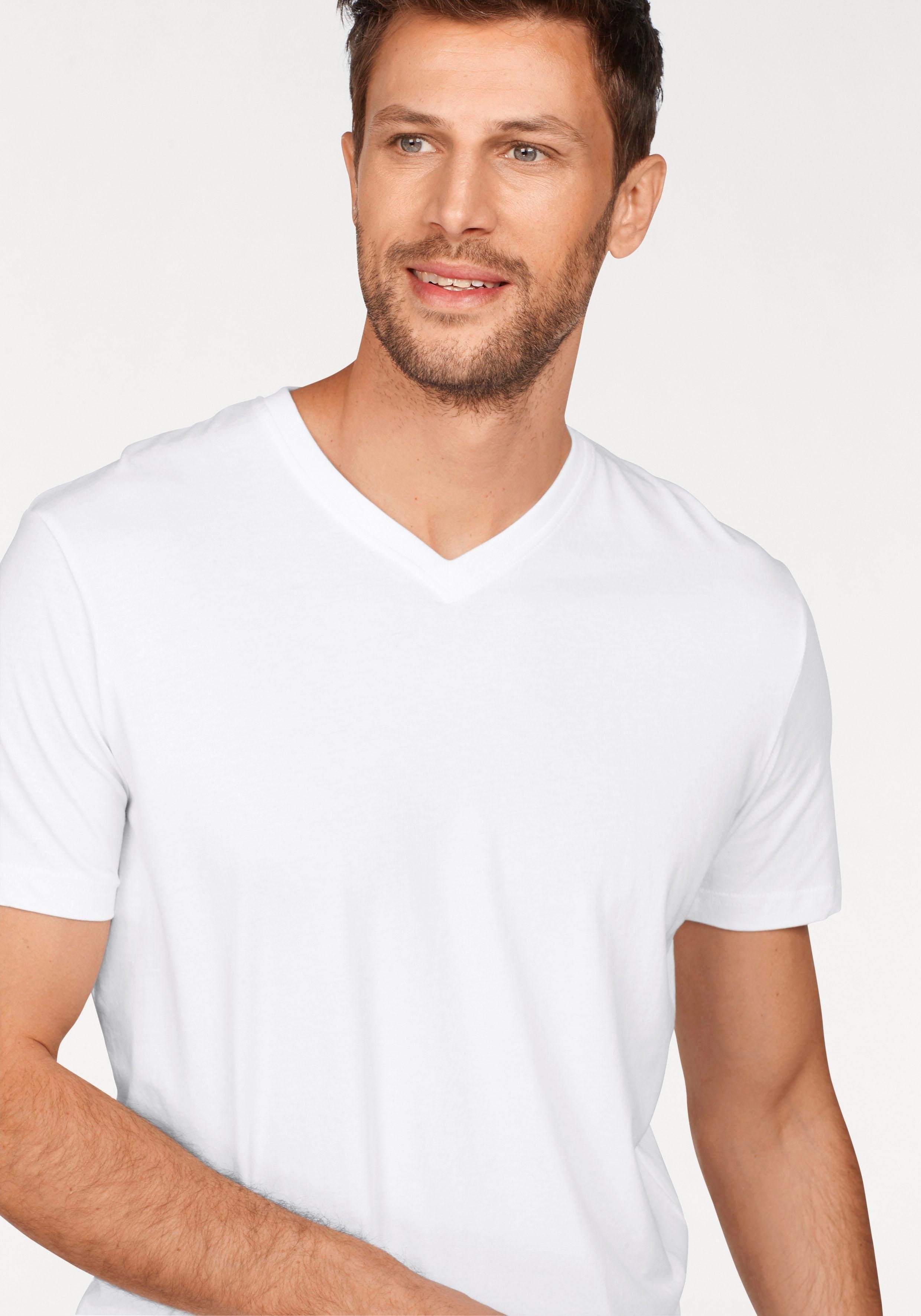 TOM TAILOR T-Shirt V-Ausschnitt mit weiß (2er-Pack)