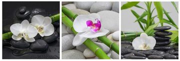 Levandeo® Wandbild, levandeo Glasbild 30x30cm Orchideen Wandbild Bambus Glas Wellness