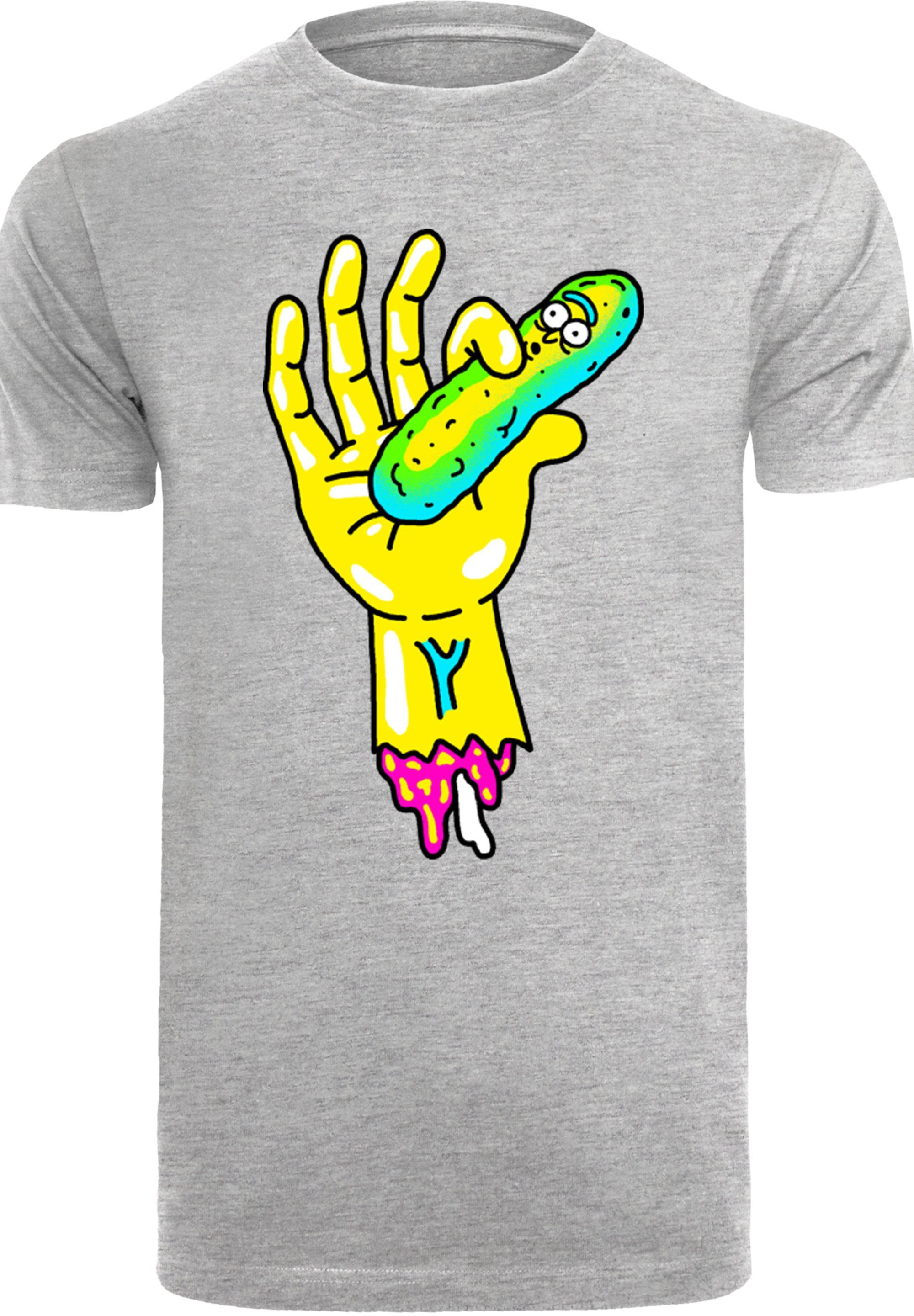 F4NT4STIC T-Shirt Print Pickle Rick heather Hand and grey Morty