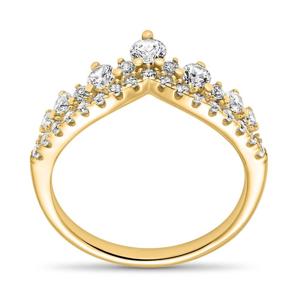 JEWLIX Silberring Damenring im funkelnden Tiara?Design mit Zirkonia in Gold SR0499-G – Bild 3 von 5