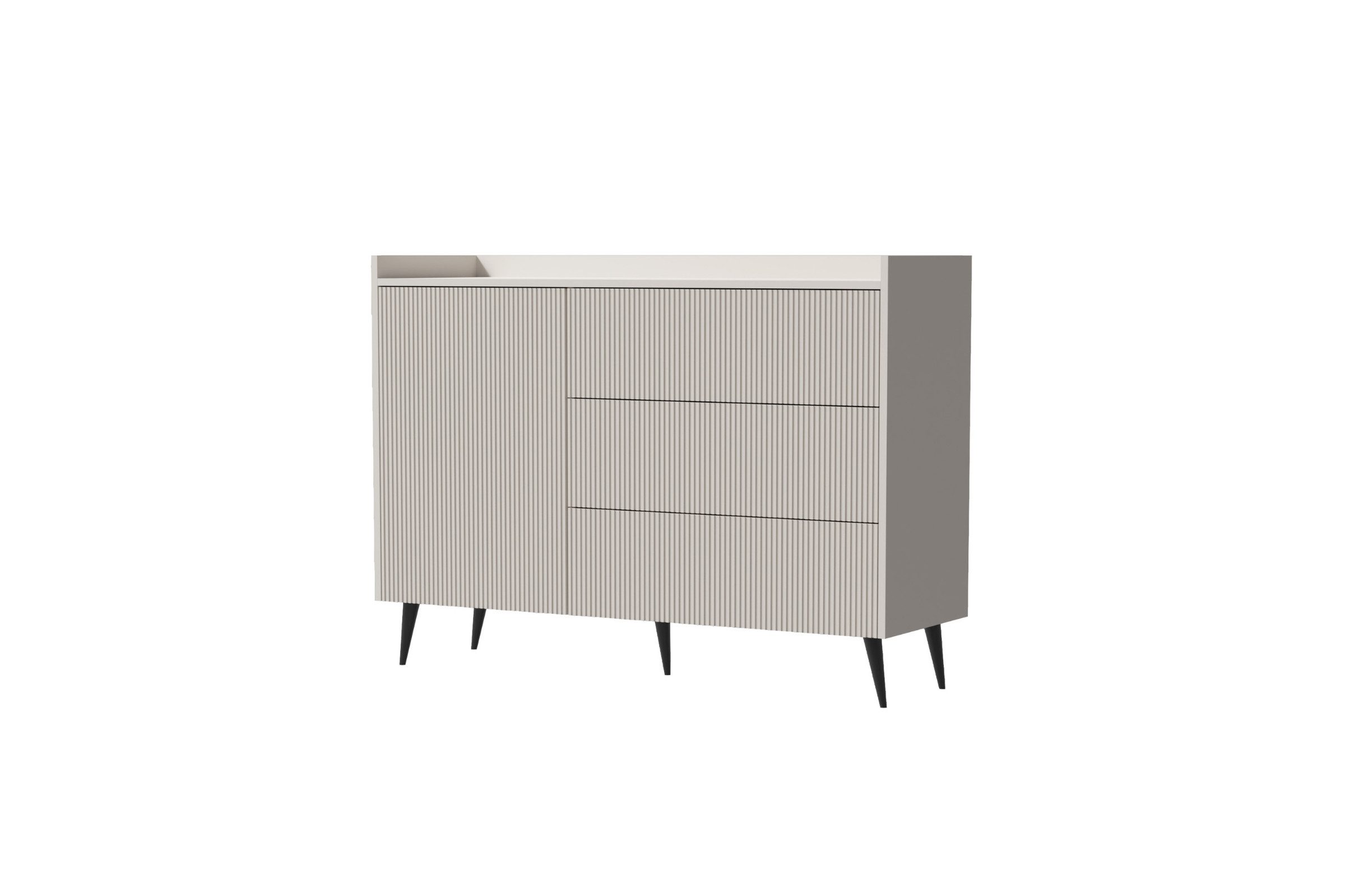 Deine Мебель 24 Sideboard DALIA 04 Kommode 126 cm breit, mit 3 Выдвижные ящики (DALIA-Kollektion, 1 St., ideal für Wohnzimmer, Schlafzimmer & Flur), geriffelte Fronten, Farbe Kashmir oder Walnuss