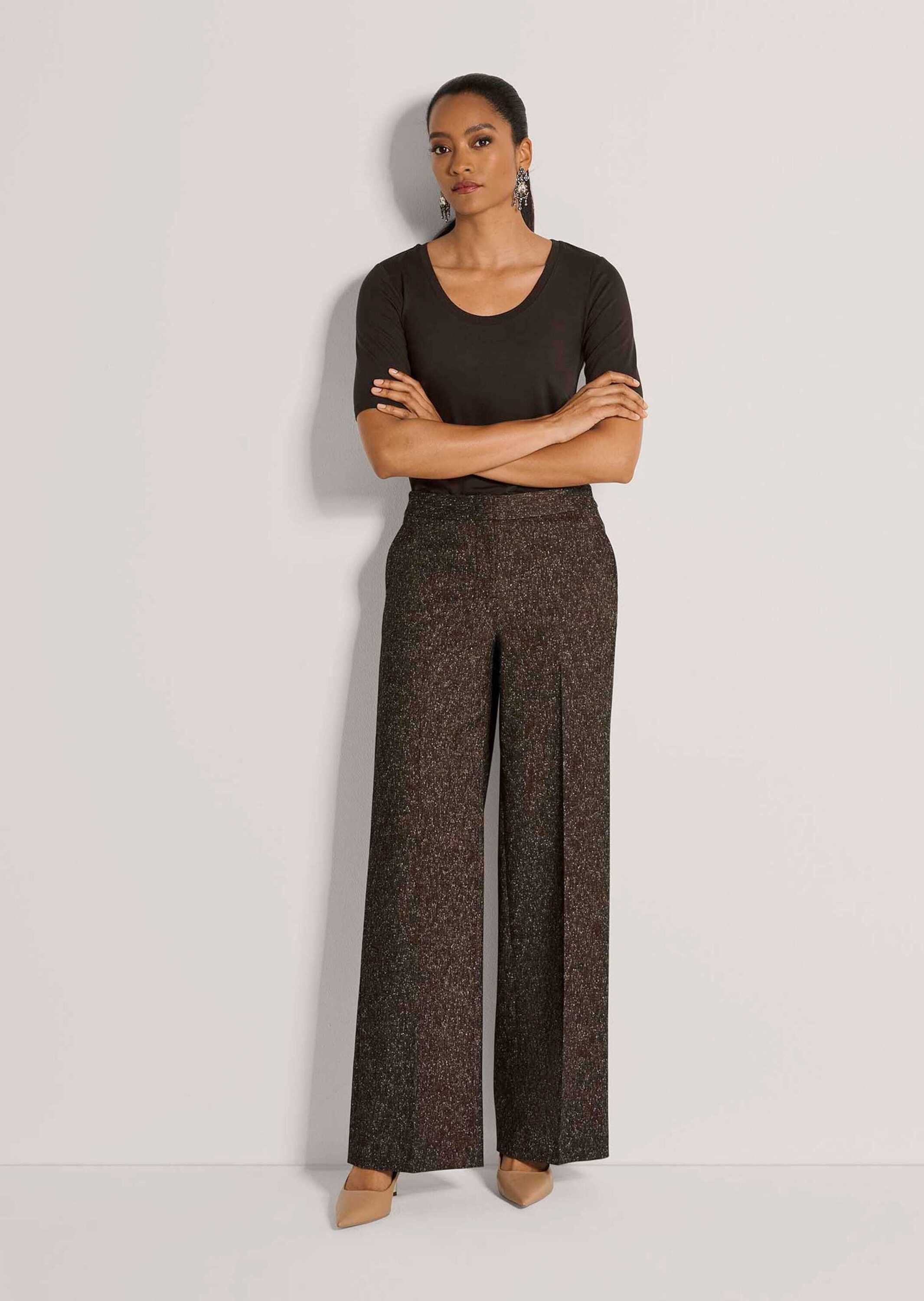 MADELEINE Stoffhose Weite Tweed-Hose mit Bügelfalten Gerades Bein, Formbund & schräge Eingrifftaschen