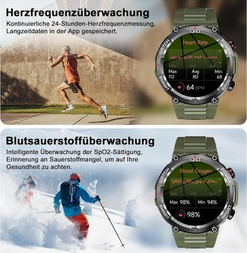 blackview (Anrufe tätigen/empfangen) Herren's Smartwatch (1,39 Zoll, Android/iOS), mit Herzfrequenz SpO2 Schrittzähler Schlafmonitor, 100 Sportmodi