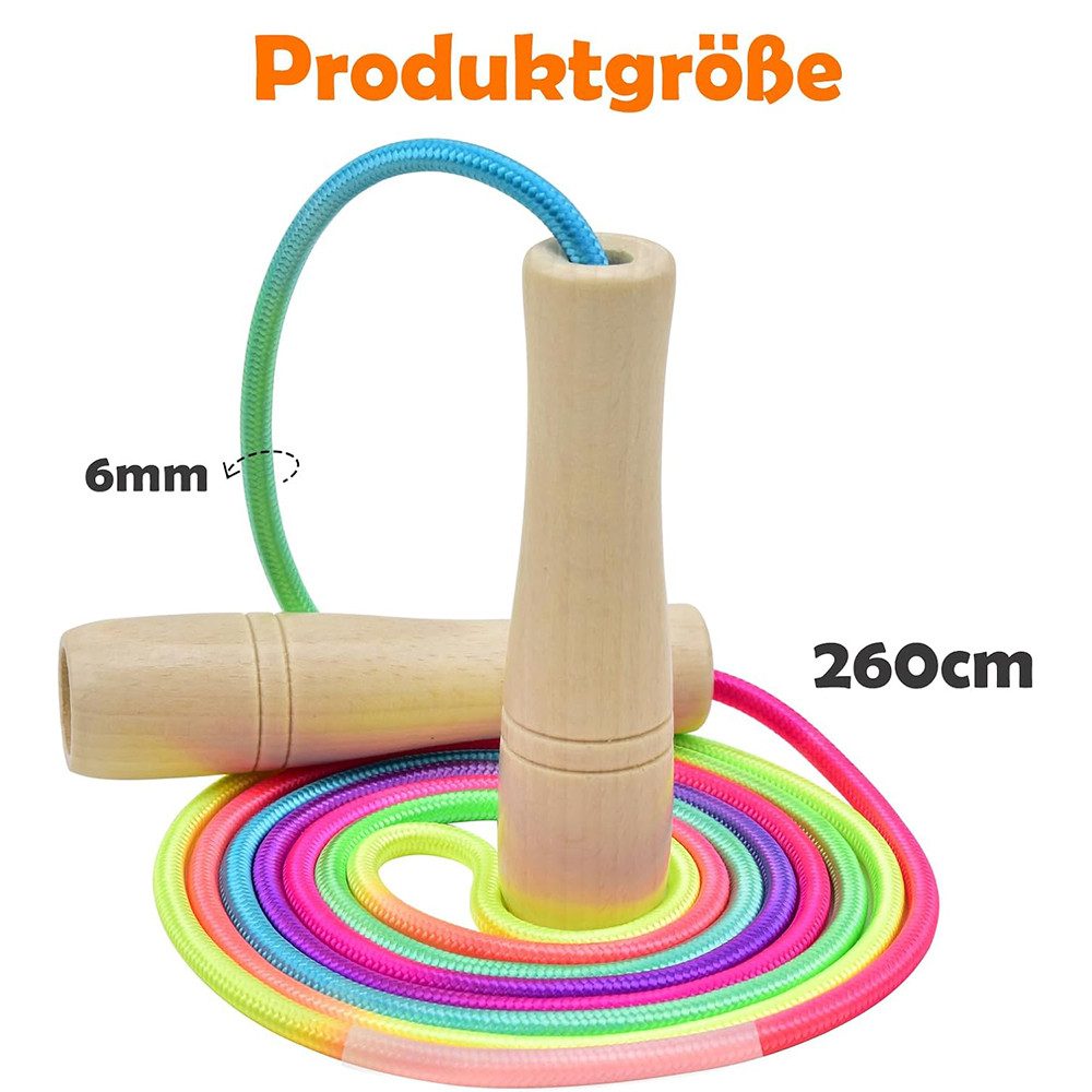 AFKSMILE Springseil Springseil Kinder,260cm Verstellbare Seilspringen Kinder mit Holzgriff, Jump Rope for Kids, Adjustable Skipping Rope, Kids Jump Ropes