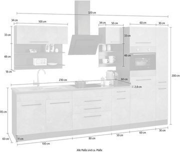 HELD MÖBEL Küchenzeile Tulsa, mit E-Geräten, Breite 320 cm, schwarze Metallgriffe, MDF Fronten