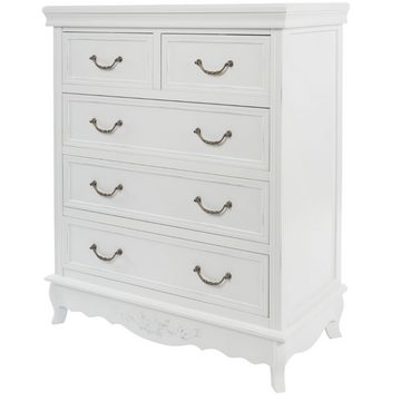 LebensWohnArt Kommode Romantische Kommode AMORE mit 5 Schubladen weiss H95cm Highboard