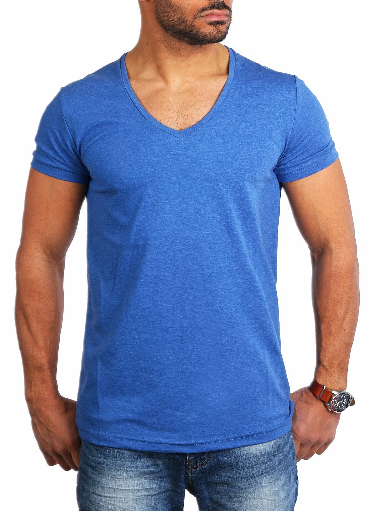 T-Shirt Herren Uni Basic extra tiefer Ausschnitt Unterziehshirt 1315
