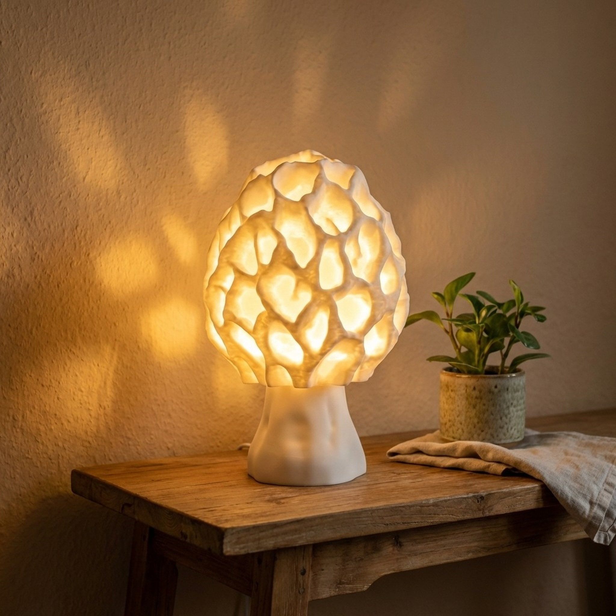 Roomberry LED Tischleuchte Pilzlampe Morchel, Design Tischlampe mit E27 Fassung & Kippschalter, LED wechselbar, Je nach Leuchtmittel Tageslicht - warmweiß, sanfte Lichtverteilung