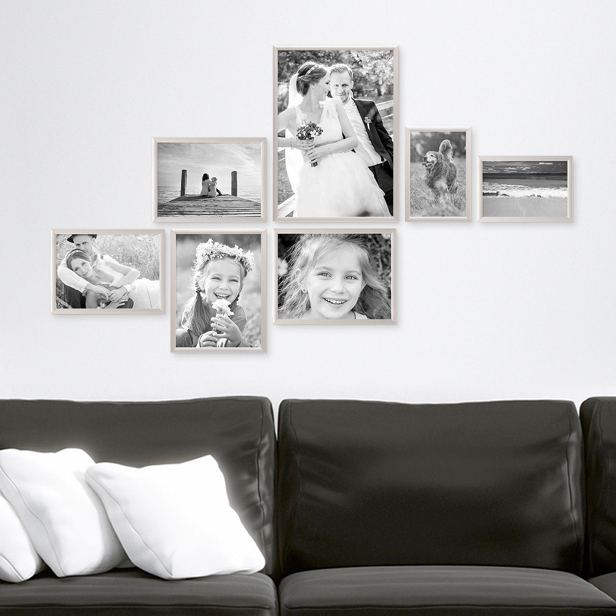 PHOTOLINI Bilderrahmen 7er Set Aluminium Schmal bis Modern Silber cm 10x15 21x30