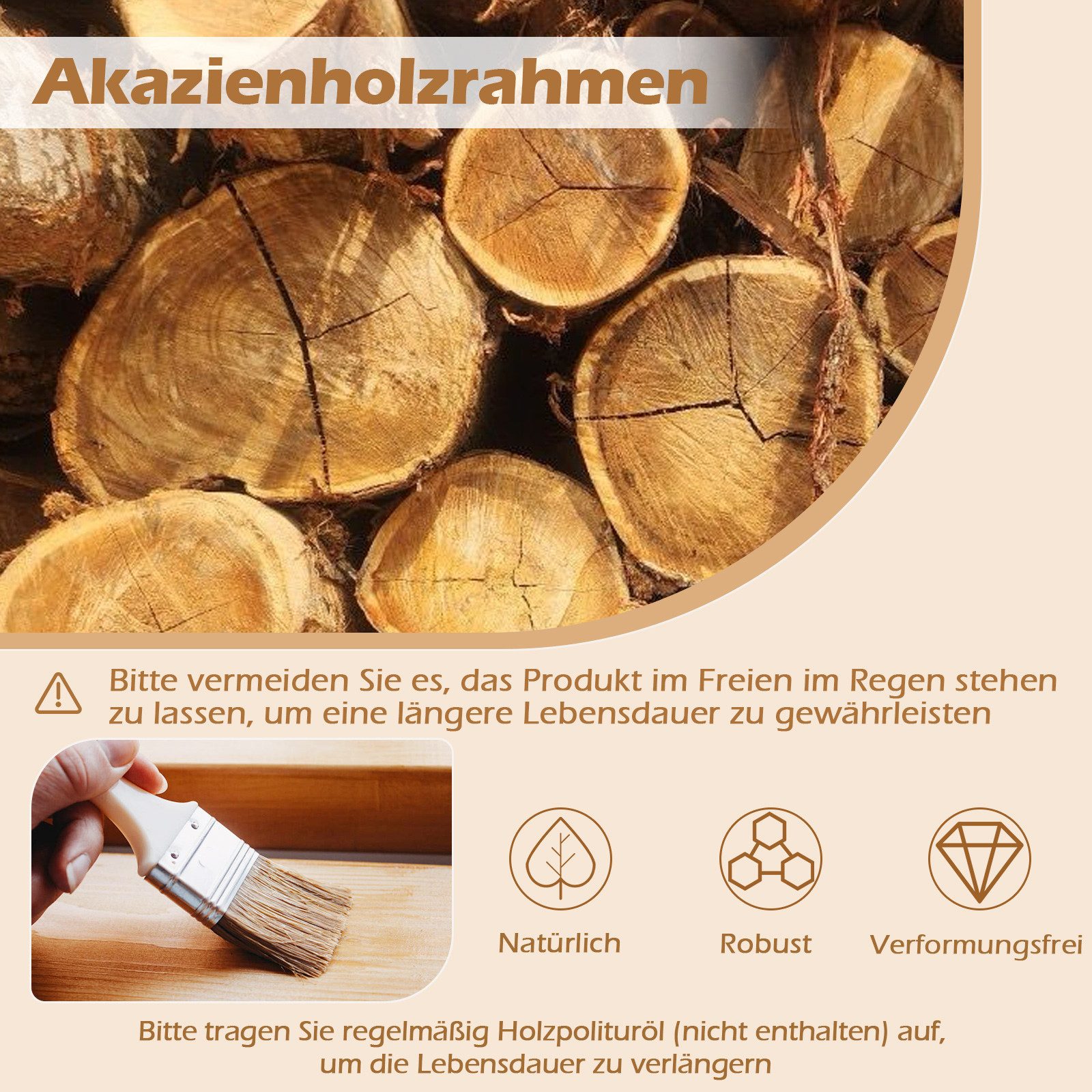 COSTWAY Gartenstuhl, 2er Set Akazienholz mit Kissen und Armlehnen 180 kg
