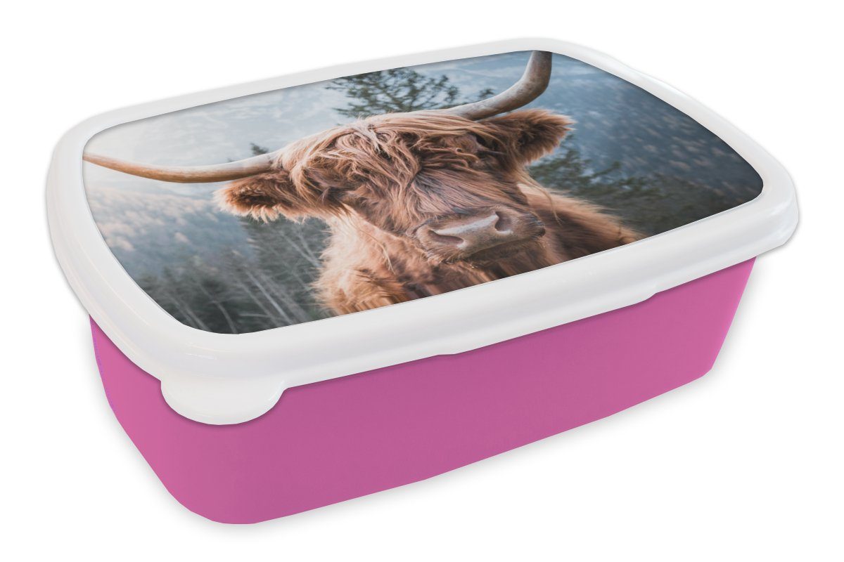 Kinder, rosa Kunststoff, Brotbox Snackbox, Kunststoff Porträt, Highlander Lunchbox für Schottischer - Berge Mädchen, - (2-tlg), Brotdose Erwachsene, MuchoWow