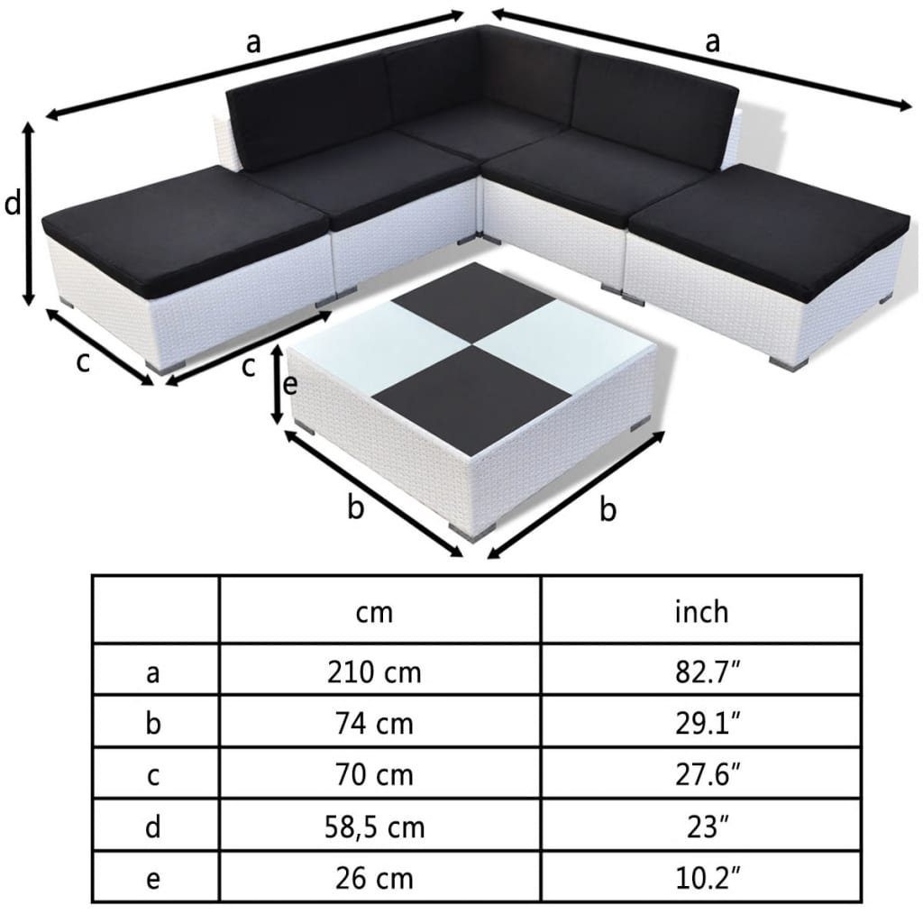 6-tlg. Auflagen mit Weiß, Rattan Poly Garten-Lounge-Set Gartenlounge-Set vidaXL (6-tlg)