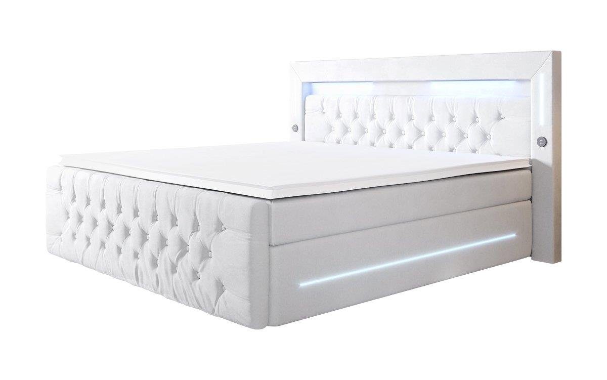 mit und Luxusbetten24 Boxspringbett Stauraum, White USB Moonlight, LED