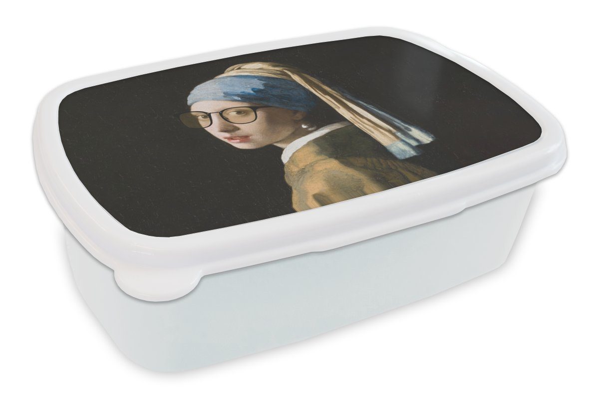 Perlenohrring und Kinder Mädchen Vermeer und Lunchbox für MuchoWow Jungs Kunststoff, mit dem Brotbox weiß Brillen, Erwachsene, Brotdose, Das (2-tlg), für - - Mädchen