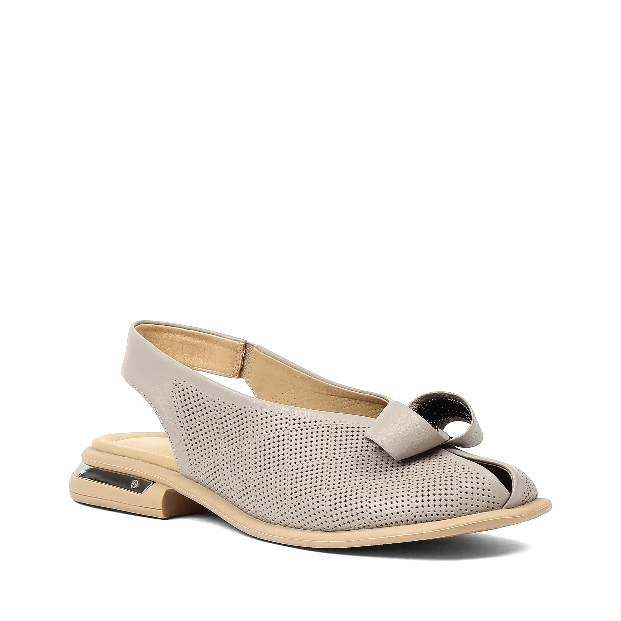Celal Gültekin Slingback Blockabsatz Lochmuster Schleife Damen Sandalette Glattleder, Lochmuster & Schleife, Echtleder-Futter, Taupe, 38