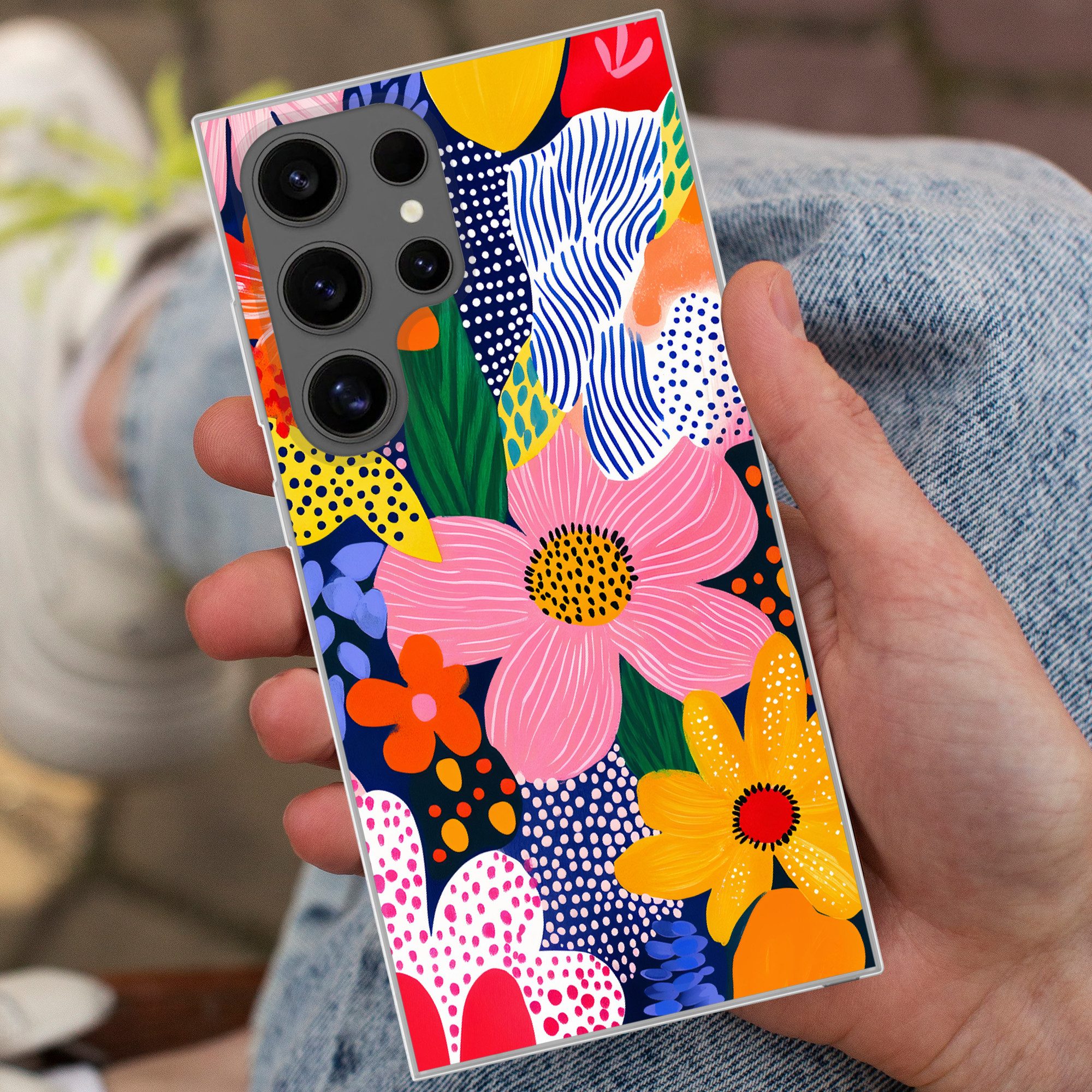MuchoWow Handyhülle für Samsung Galaxy S24 Ultra Bunt - Blumen - Abstrakt - Punkte, Phone Case, Silikon, Schutzhülle Dünn