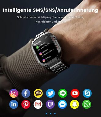 SUNKTA Smartwatch (1,96 Zoll, Android iOS), mit Telefonfunktion Militär 400mAh 100 Sportmodi SpO2 IP68 Wasserdicht