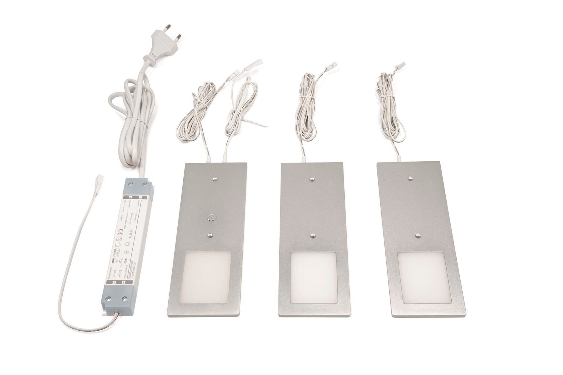 L&S Unterschrankleuchte Anbauleuchte PLANAR 3er Set Neutralweiß Aluminiumoptik