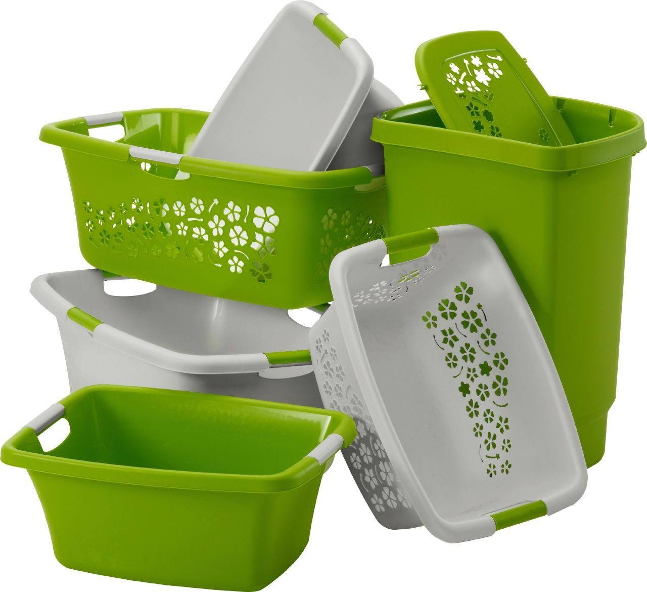 ROTHO Wäschekorb Rotho Wäschewanne Flowers 12 L kühles grau günstig online kaufen