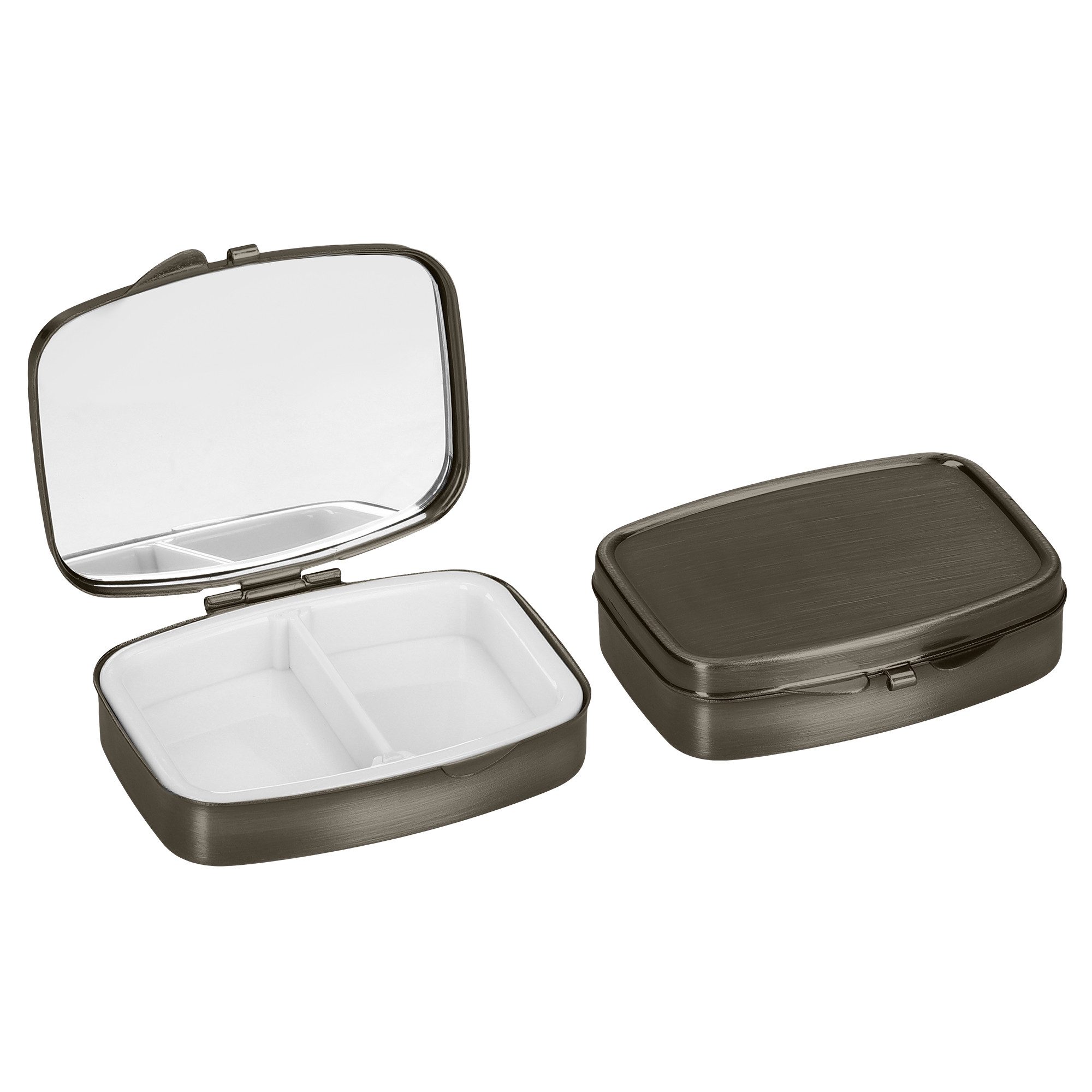 kwmobile Pillendose 2x Edelstahl Tablettenbox mit 2 Fächern - 5,5 x 4 x 1,5cm (2 St), Pillendose klein Tablettendose Tragbare Pillenbox Medikamentenbox Dose