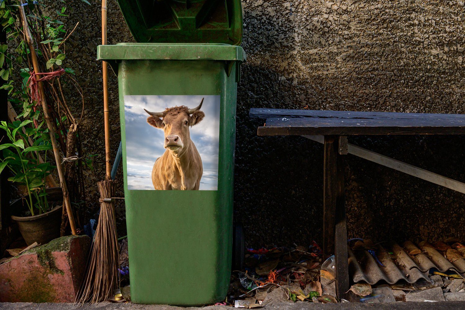Natur Kuh - (1 - MuchoWow Sticker, Mülltonne, Container, Wandsticker Braun Mülleimer-aufkleber, St), Abfalbehälter
