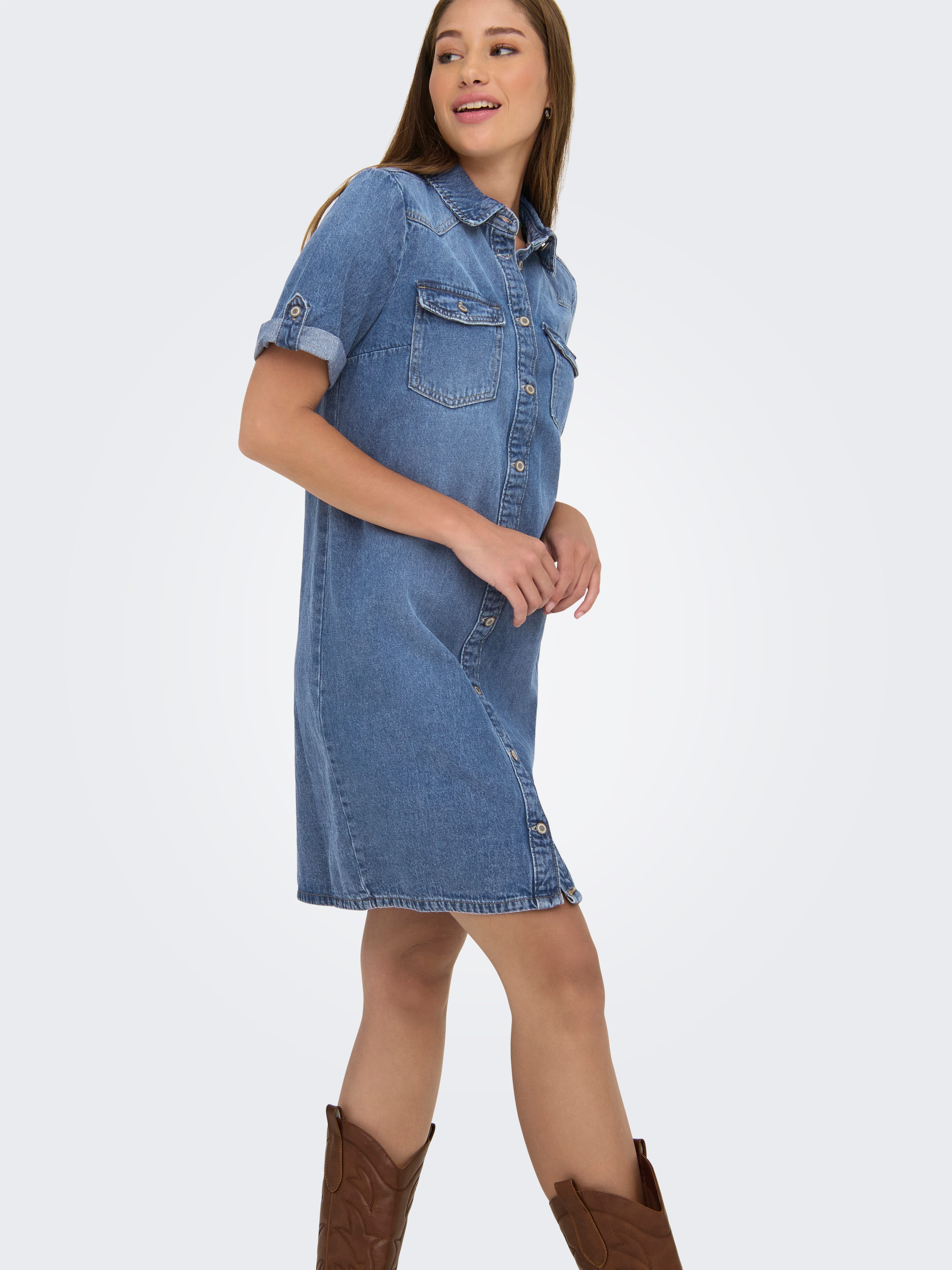 ONLY Jeanskleid ONLLISA – Denimkleid mit Knopfleiste und Brusttaschen Baumwollmischung