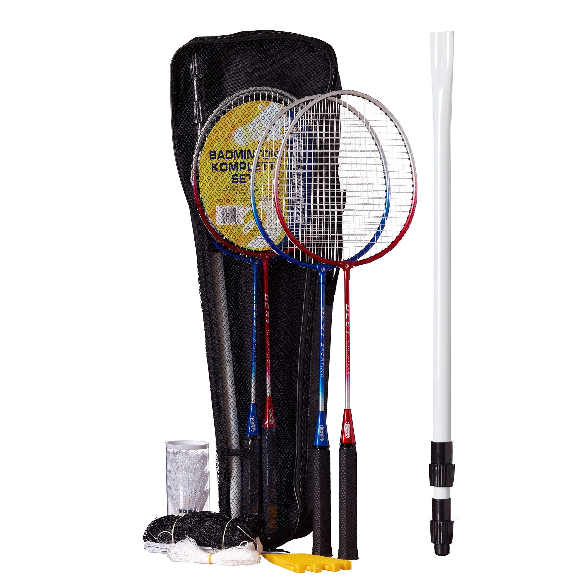 Badmintonschläger Badminton Set komplett mit 4 Schlägern Ball Netz 8 Teile