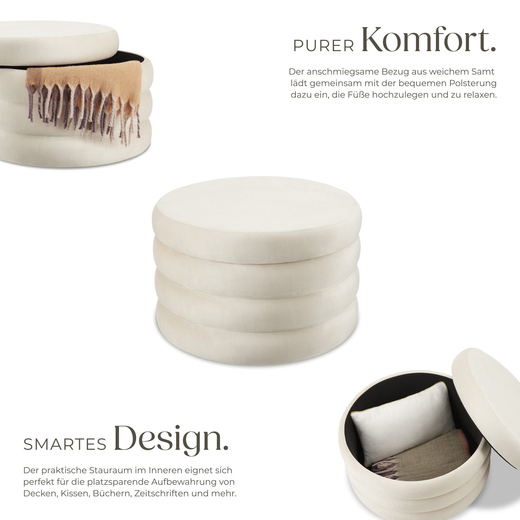 tectake Sitzhocker Schminkhocker Altu XL, gepolstert, Stauraum, rund