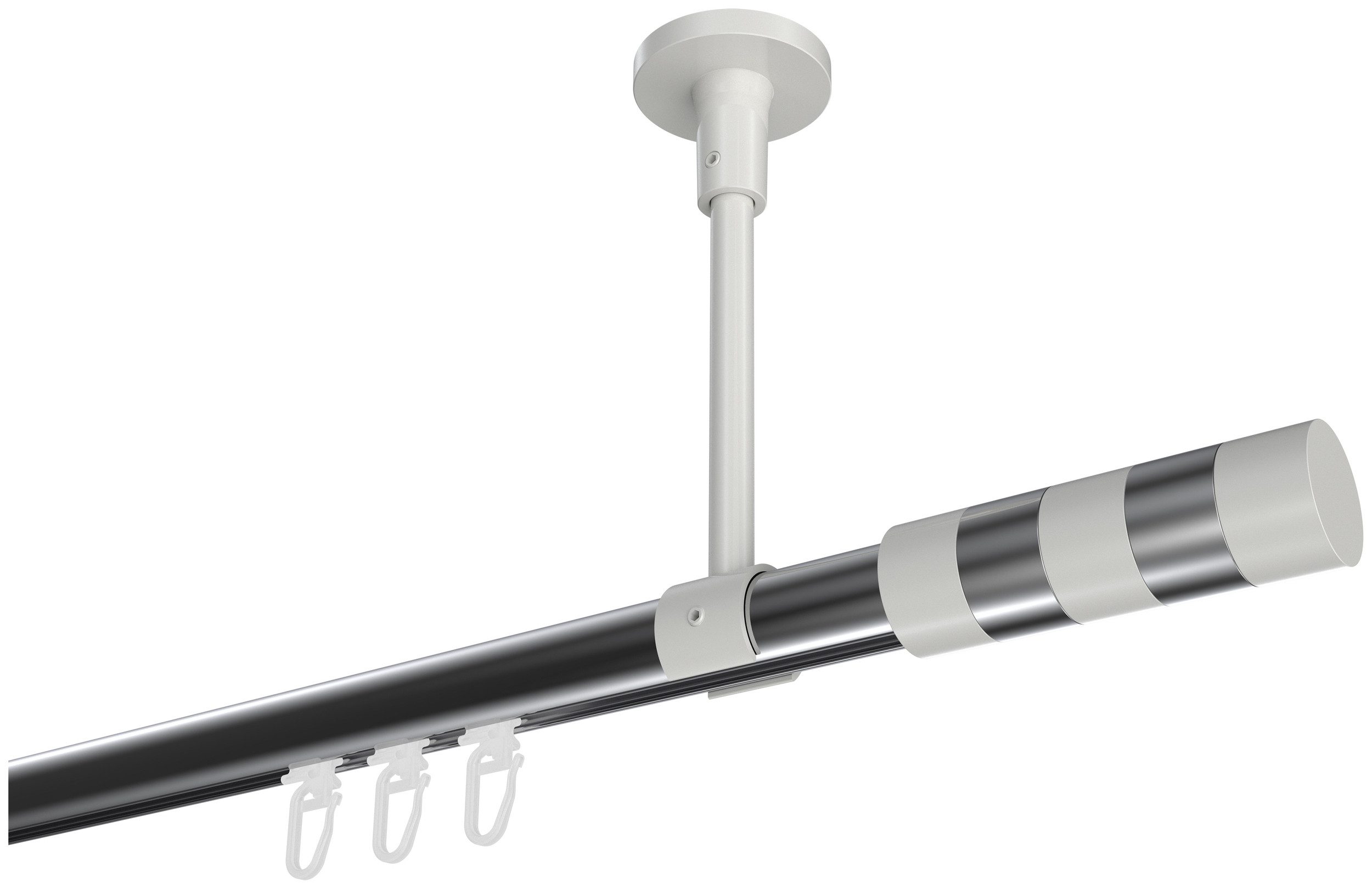 INTERDECO Innenlaufschiene Sonette Mavell, Ø 20 mm, 1-läufig, Fixmaß, kürzbar, Deckenmontage, Aluminium, Chrom / Weiß / Bicolor