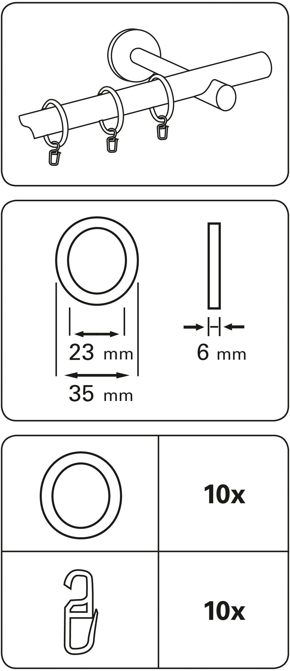 (10-St), silberfarben Vitragestangen/Caféhausstangen Gardinenring Faltenlegehaken, Gardinenringe GARDINIA, mit Serie