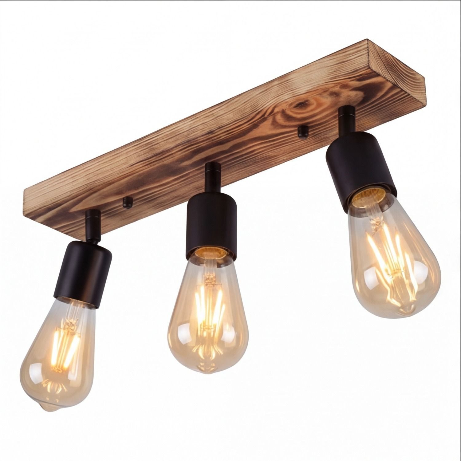 Licht-Erlebnisse Deckenstrahler RETHEN, ohne Leuchtmittel, 3-flammig für E27 50 cm breit geflammtes Holz Metall Retro Design