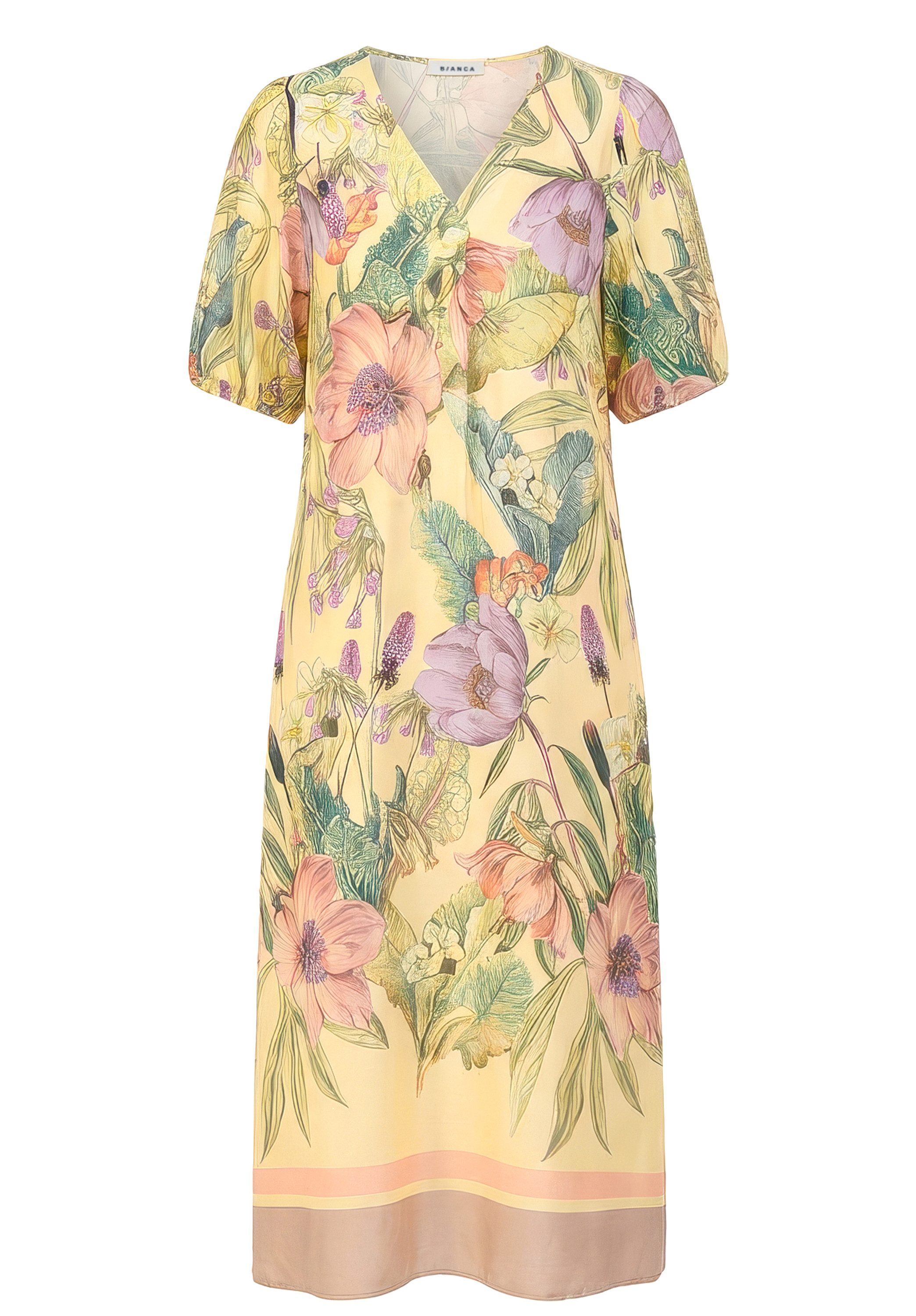 bianca Druckkleid ANNE leicht voluminöser Kurzarm mit Gummizug im Saum