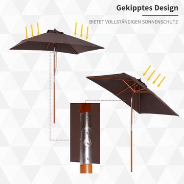 Outsunny Sonnenschirm Knickbarer 3-stufig einstellbarer Schirm, LxB: 200x150 cm, Strandschirm, Gartenschirm, Tannenholz+Polyester Kaffee