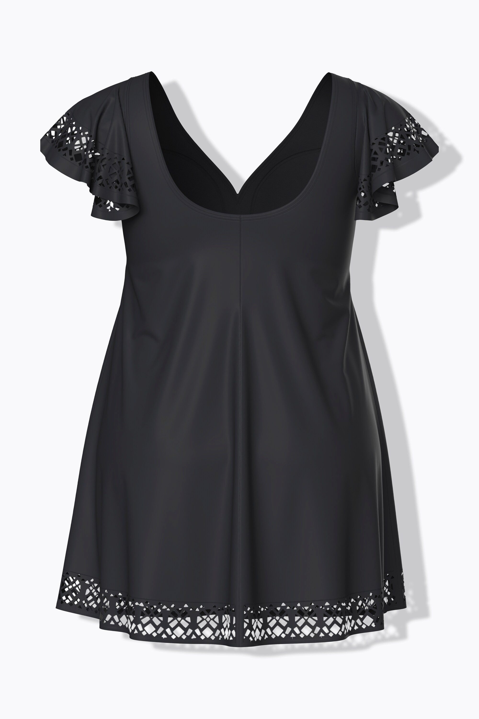 Ulla Popken Badekleid Badekleid Flügelärmel Softschalen Lasercut-Muster – Bild 4 von 4
